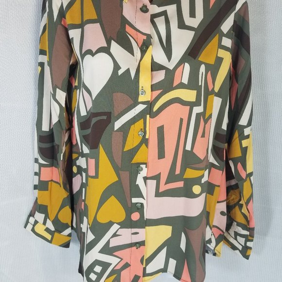 Big Dart Shirt Womens US 6 S/M Multicolor Abstract Long Sleeve Button Up - NWT - Picture 2 of 5